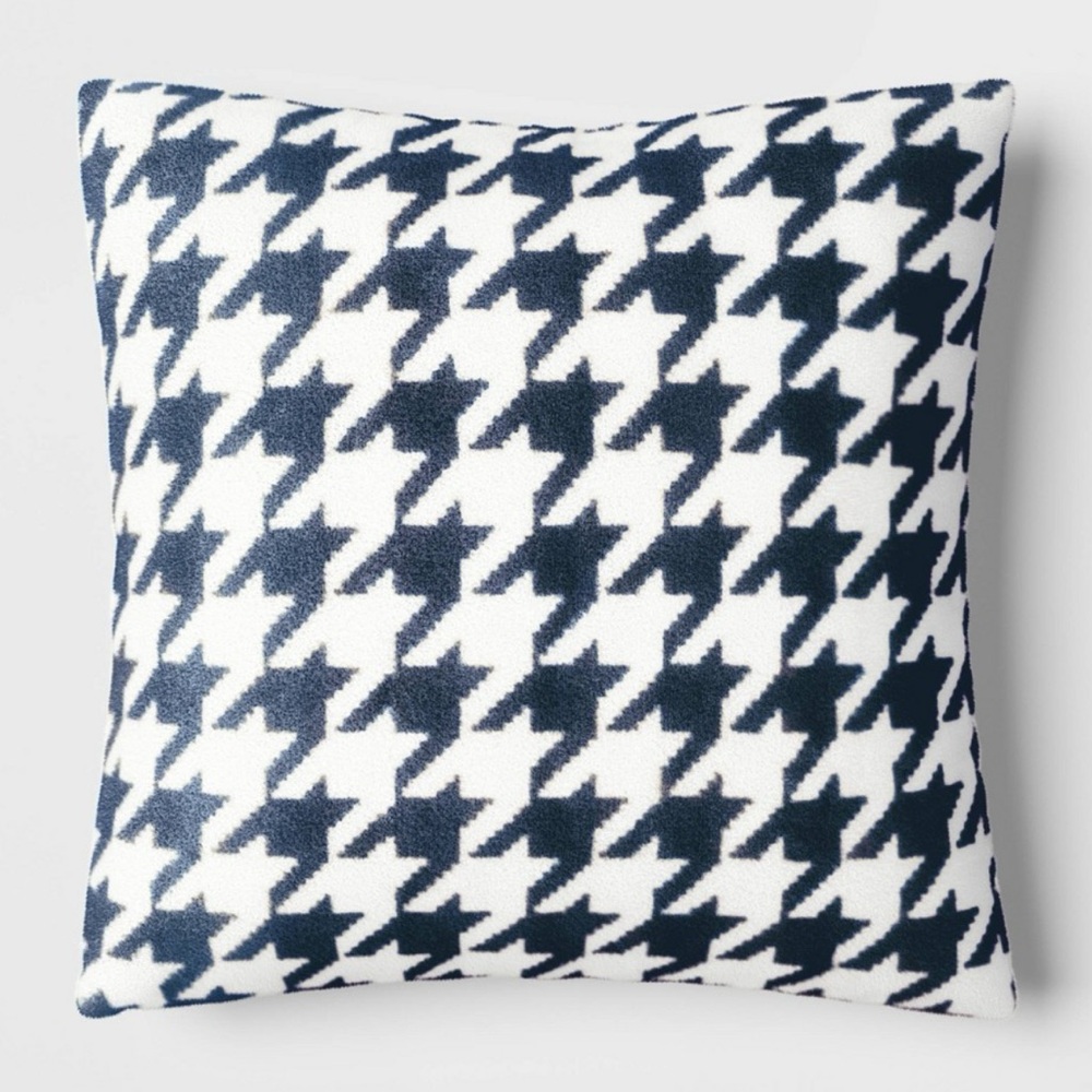 Threshold Houndstooth Printed 18” Square Pillow Faux Shearling Charcoal Gray